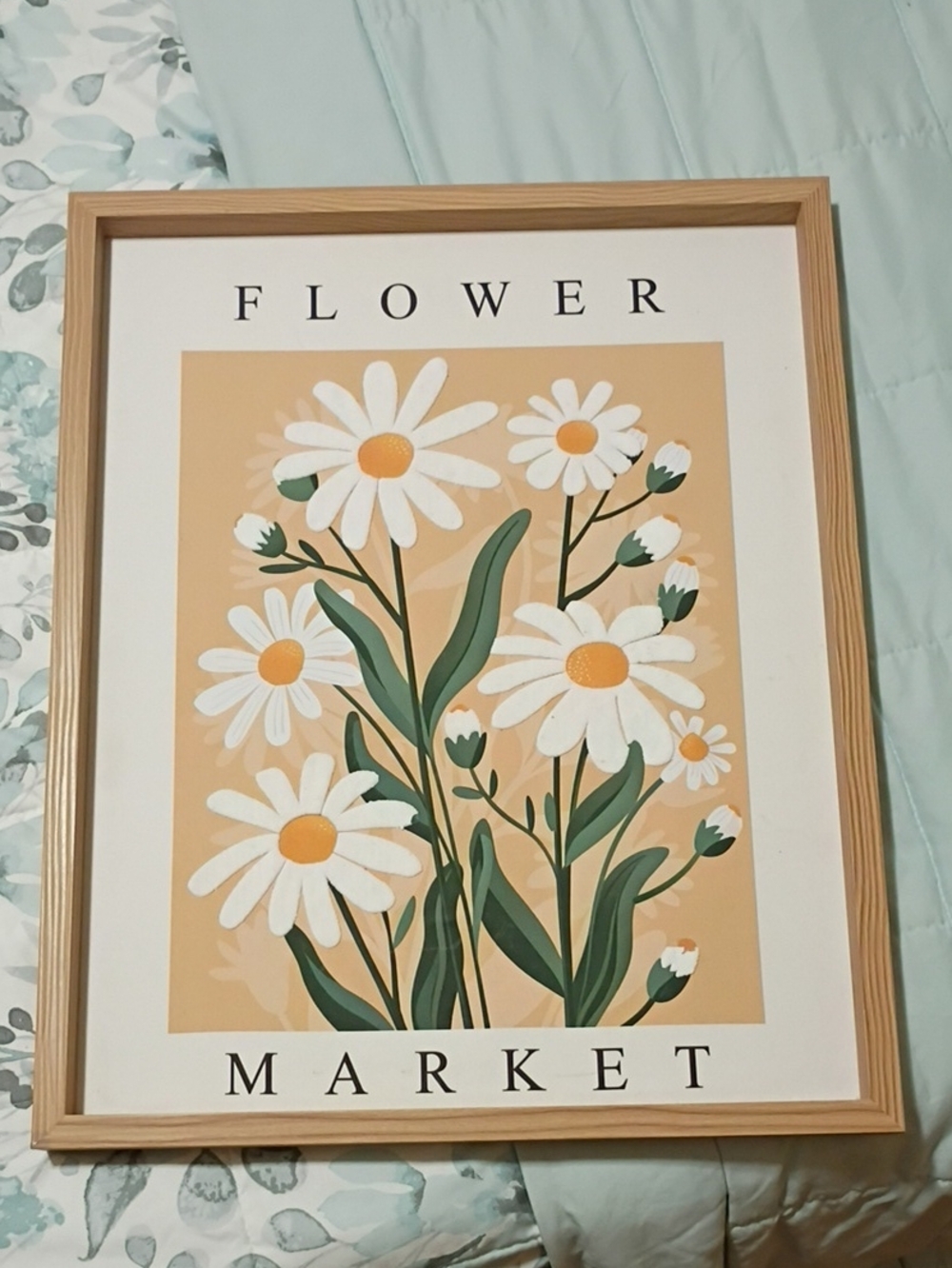 Framed Daisy Art Print - White & Green
